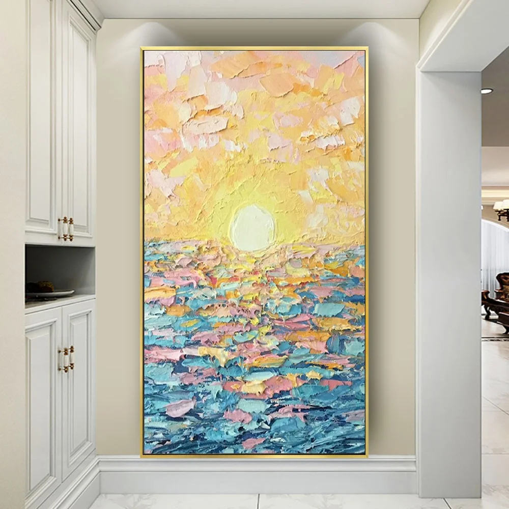 

Hand Painted Abstract Seascape Wall Painting Sunrise Landscape Modern Art Knife Wall Art Oil Paintings On Canvas Decor Frameless