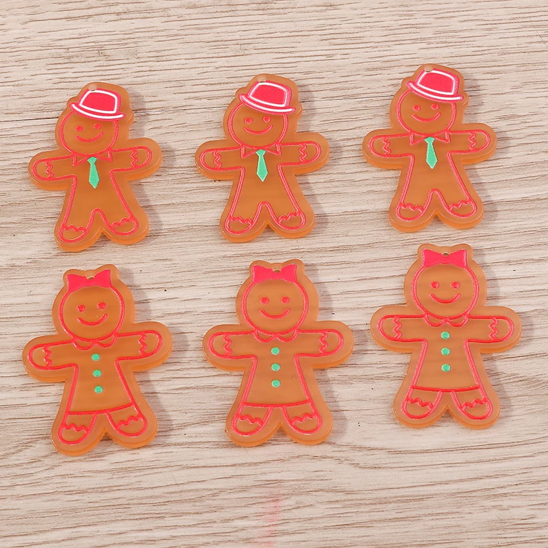 

10pcs 28x39mm Cartoon Resin Christmas Gingerbread Man Charms Pendants for Jewelry Making DIY Drop Earrings Necklaces Crafts Gift