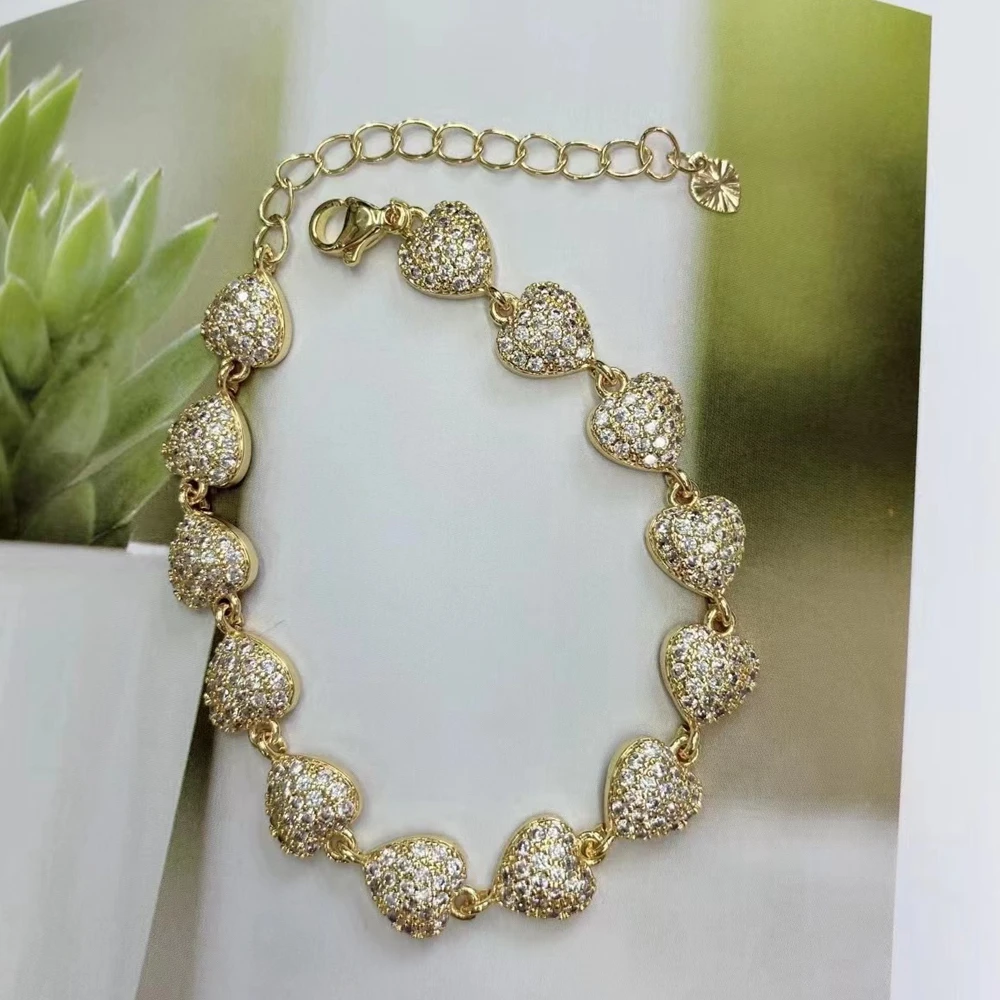 

5PCS, Simple Female Crystal Zircon Heart Gold Color Bracelets Bangle Gift for Women Classic Trend Jewelry