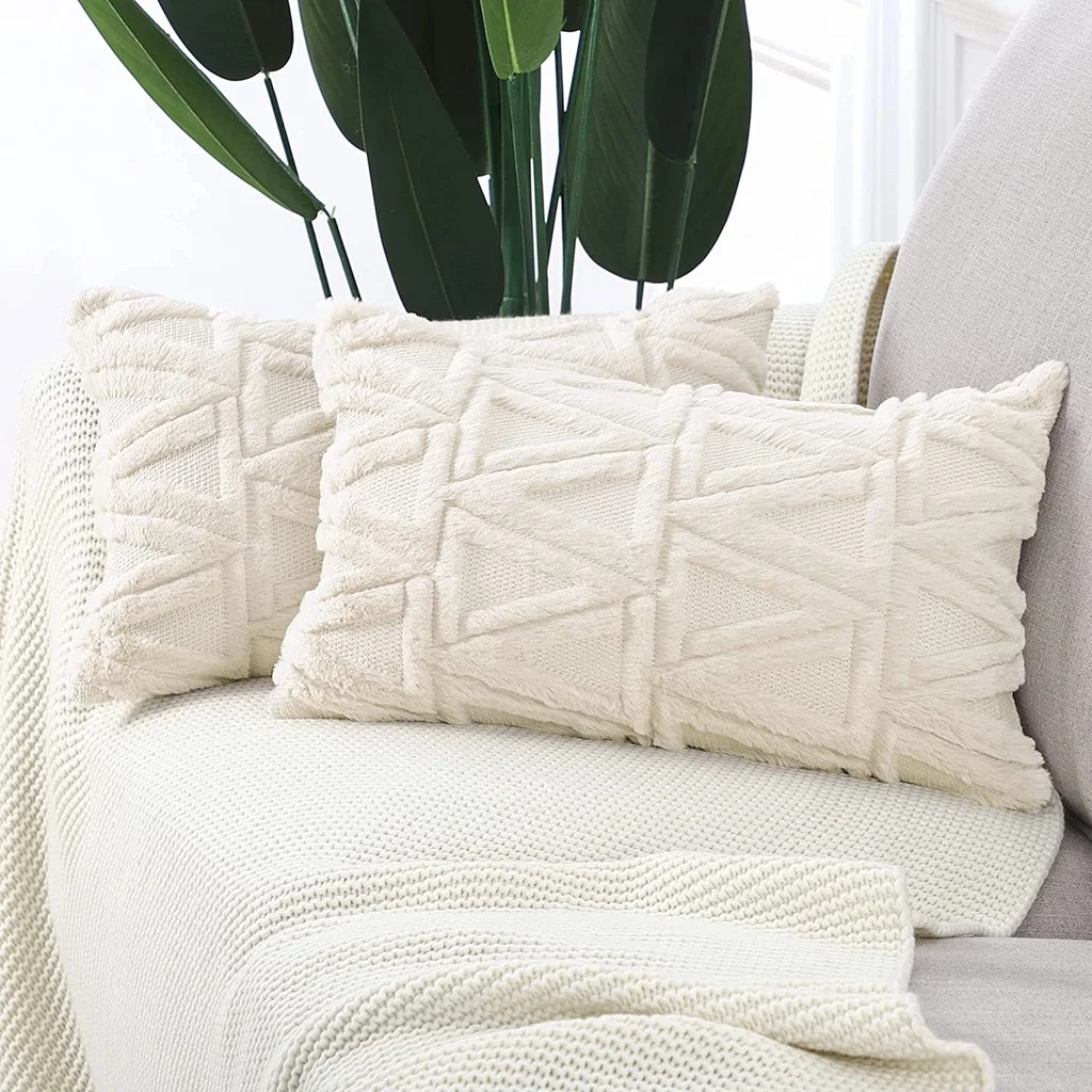 

Soft Plush Short Wool Velvet Decorative Throw Pillow Covers Luxury Style Cushion Case Pillow Shell for Sofa Bedroom Beige