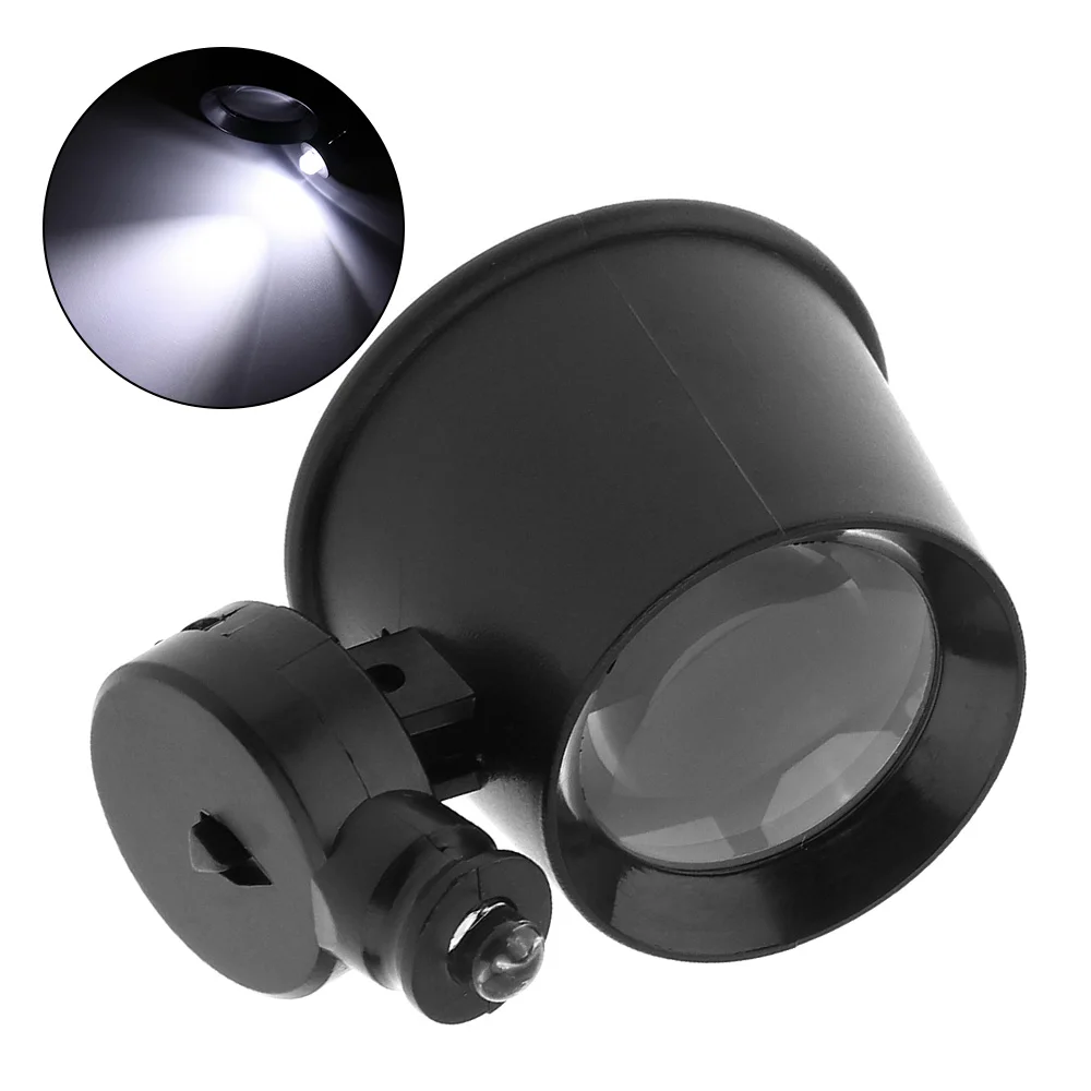 

10X 20mm Handheld Mini Magnifing ABS + Acrylic Lenses Eye Mask Style Magnifier with LED Light for Watch / Electronics Repair