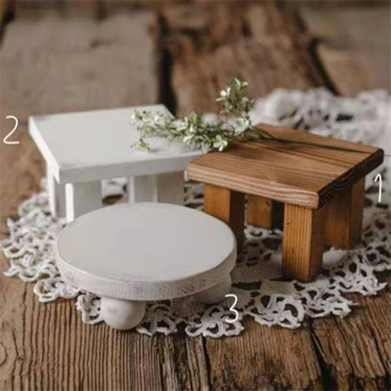 Newborn Photography Props Baby Mini Wooden Table Retro White Side Table Studio Shoots Accessories Assist Photo Props