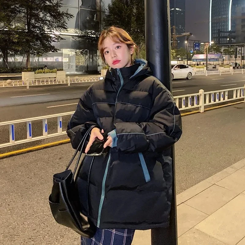 

Down Cotton Jacket Women Autumn Winter 2023 New Solid Color Hooded Cotton Coat Fashion Casual Korean Version Thick Parkas Womens