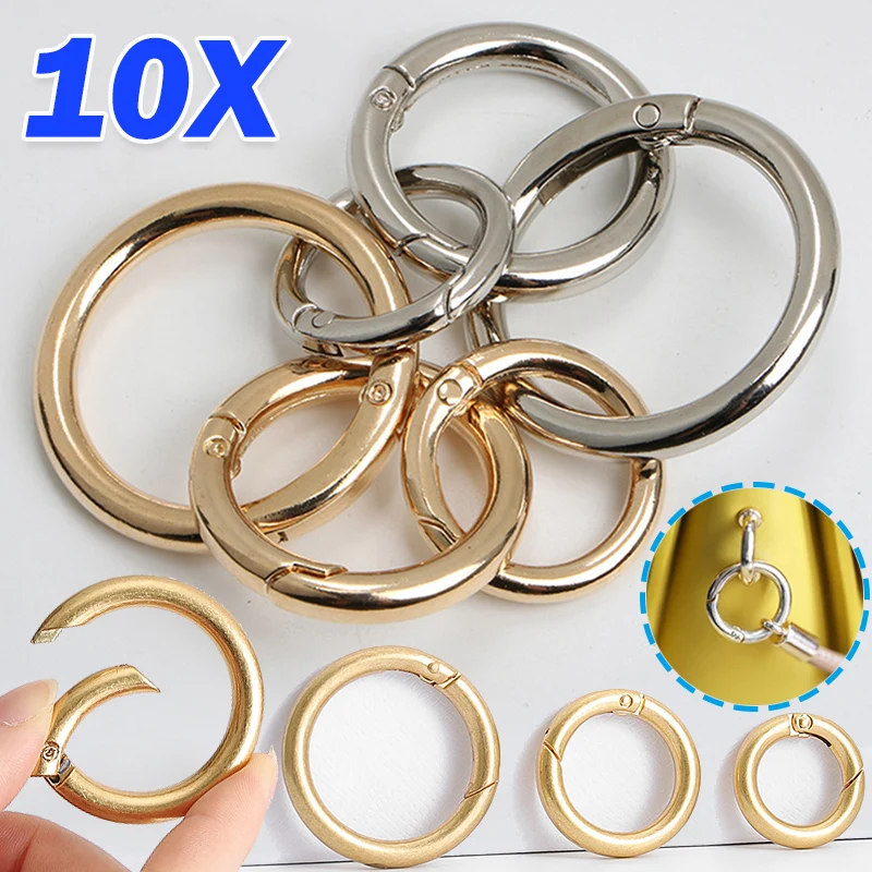 

10Pcs Metal Spring Clasp Keychain Ring KC Gold Color Openable Round Carabiner Hook Buckle Bag Chain for Key Jewelry Making DIY
