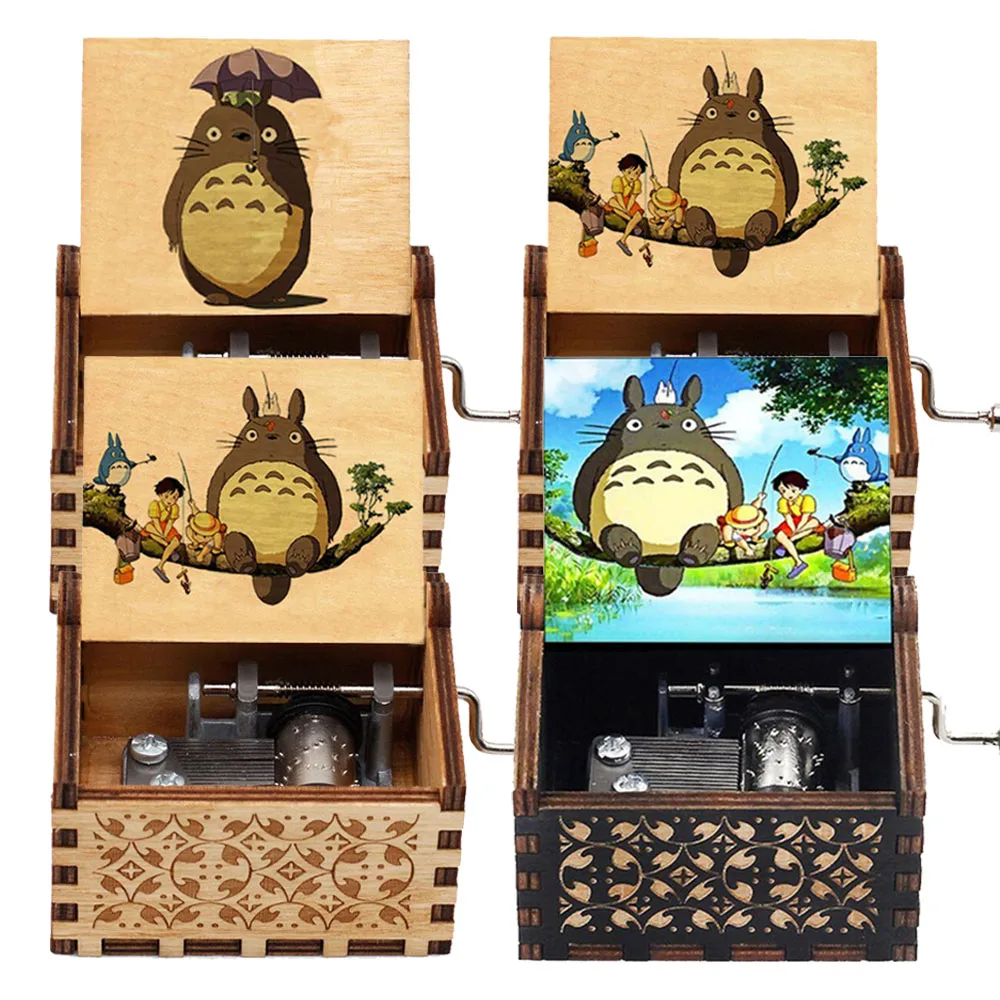 

New Away Totoro Wooden Hand-Crank Music Box Demon Slayer Spirited Away Theme Song Halloween Christmas New Year Gift