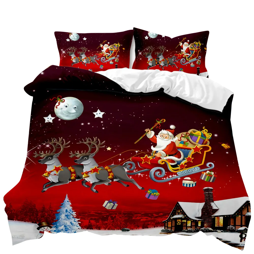 

Christmas Duvet Cover Set Cartoon Merry Chirstmas Bedding Set Happy Santa Claus Polyester Quilt Set Pillowcase Double Queen King