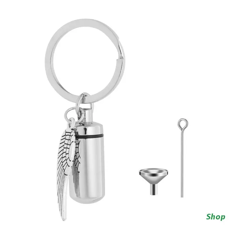 

L5YC Cylinder Cremation Ashes Keychain w/ Angel Wing Filling Kit for Human/Pet Ashes
