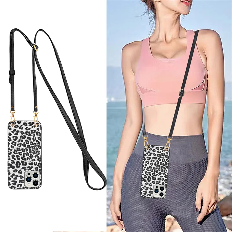 

Luxury Leopard Crossbody Lanyard Necklace Strap Chain Phone Case For IPhone 13 14 12 11 Pro Max X XS Max XR 7 8 6s Cover Coque