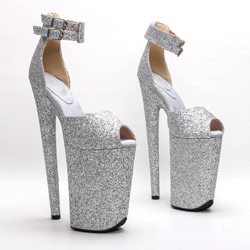 Leecabe 23CM/9inches glitter PU upper  Platform Sexy  High Heels Sandals Pole Dance shoes