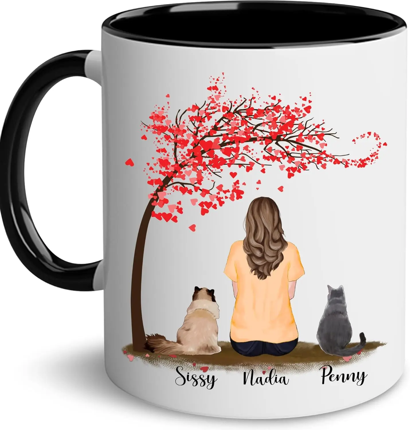 Персонализированная кружка для кошек (2 кошки) 11 унций 15 влюбленных с женским