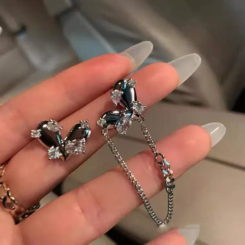 

Korean Earings Fashion Jewelry Asymmetric Crystal Peach Heart Tassel Statement Earrings For Women Pendientes Wholesale