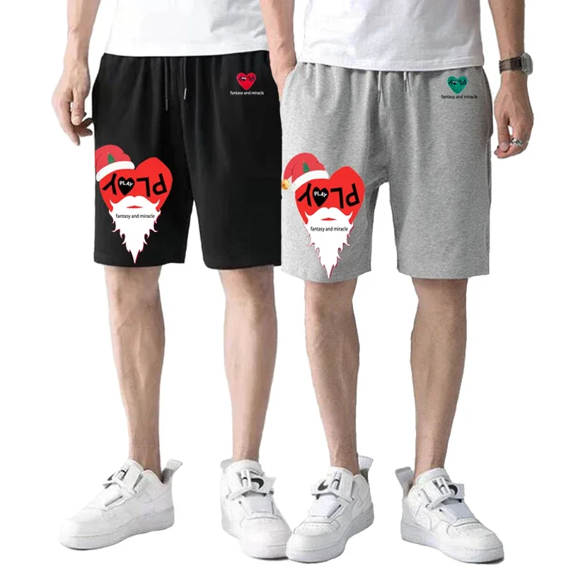 

Short Pant Men Women Summer Cotton Heart Letter Embroidery Christmas Cartoon Printing Elastic Drawstring Pocket Fit Shorts