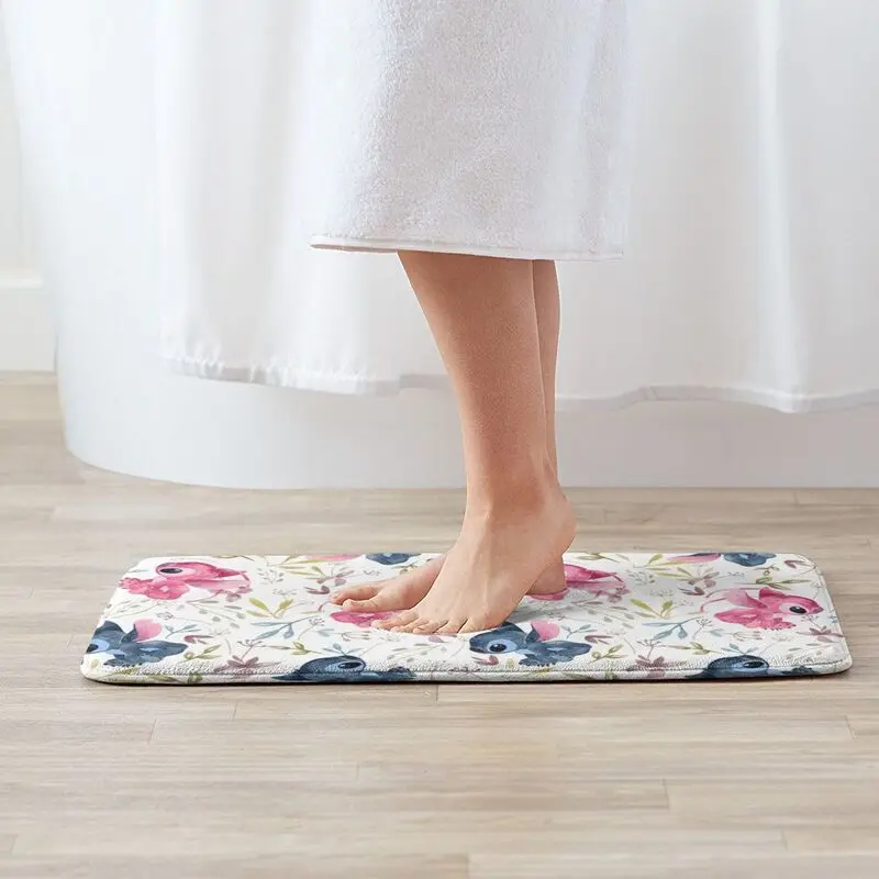 Пользовательский коврик Lilo Stitch с тропическим цветочным принтом на белом коврике