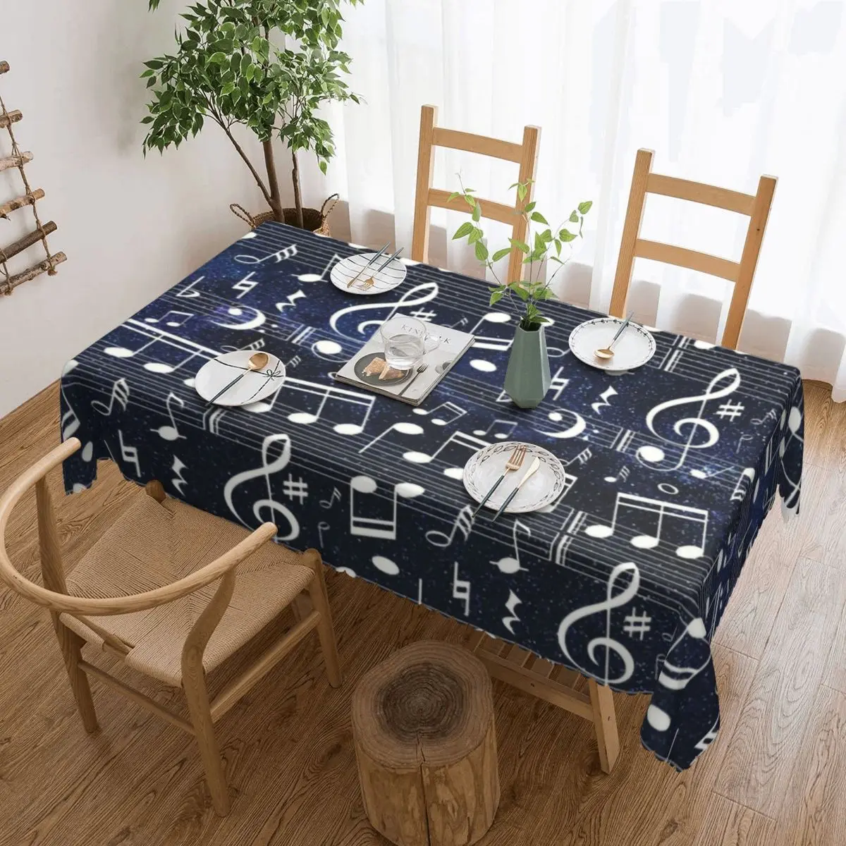

Musical Notes With Space Galaxy Tablecloth Rectangular Waterproof Composer Pianist Music Gift Table Cloth Cover for Kitchen