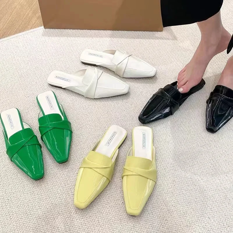 

Flat Shoes Female Loafers Slippers Casual Cover Toe Low Slides Slipers Women Mules Sexy Luxury Soft 2022 Rome Rubber PU Basic