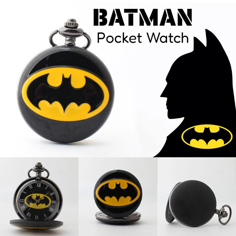 Металлические кварцевые карманные часы с логотипом летучей мыши Бэтмена для