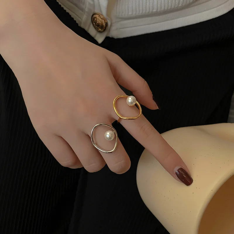 

925 Stamp Silver Gold Color Luxury Round Pearl Ring Wedding Accessories Aesthetic y2k Christmas Offers With Free Shipping