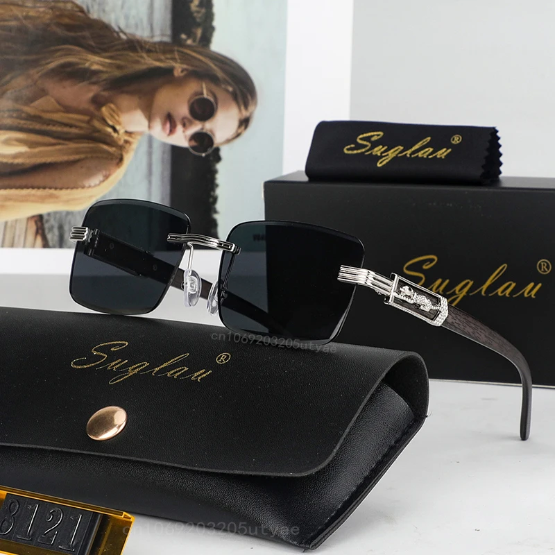 Солнцезащитные очки без оправы для мужчин и женщин винтажные прямоугольные