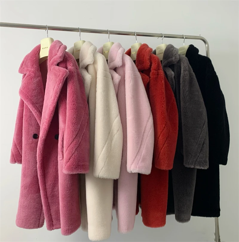 Winter Jacket Women Real Fur Coat 100% Wool Woven Fabric Thick Warm Outerwear Oversize Fashion Streetwear Teddy Bear Coats enlarge