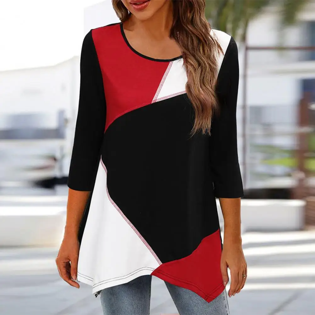 

Female T-shirt Stylish SKin-touch Long Sleeve Relaxed Fit Curved Hem Tee Top for Daily Wear Women Blouse Female T-shirt