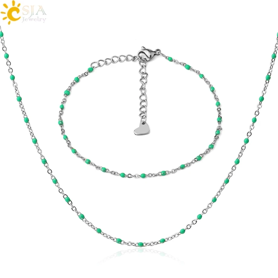 CSJA – ensemble de bijoux pour femmes  Collier et bracelet en acier inoxydable  breloques en forme