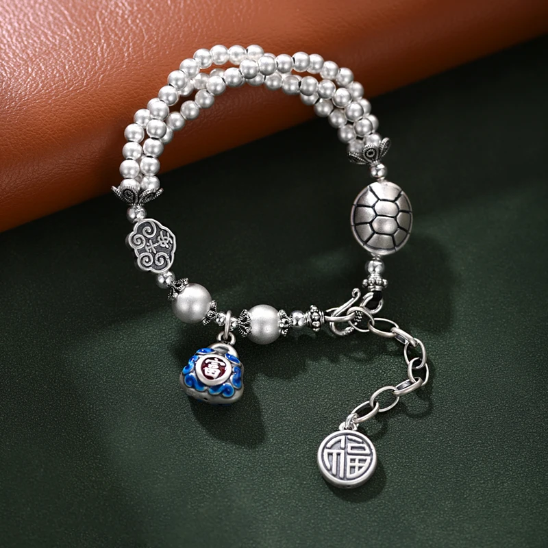 ZABRA 999 чистый серебряный богатый Броневой односторонний браслет для женщин ретро