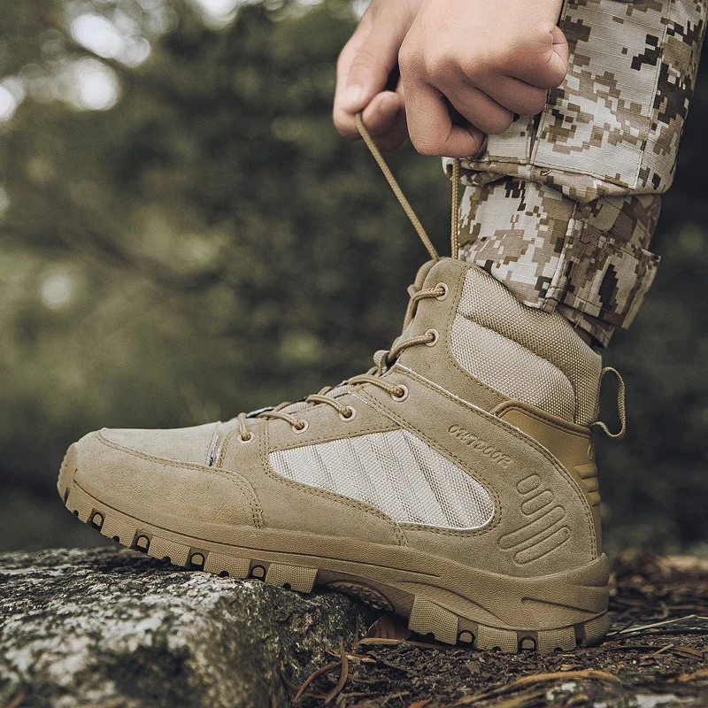 Military Tactical Boots Men Mid-top Hiking Shoes Outdoor Desert Combat Army Boots Male Trail Camping Climbing Hunting Sneakers
