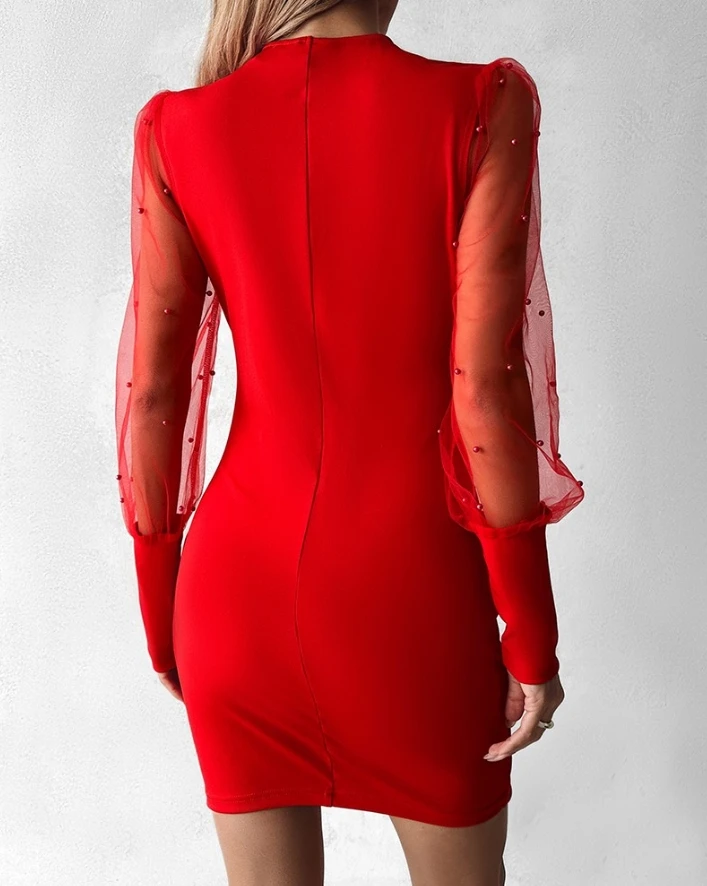 Однотонная Сексуальная облегающая юбка с прозрачными бусинами