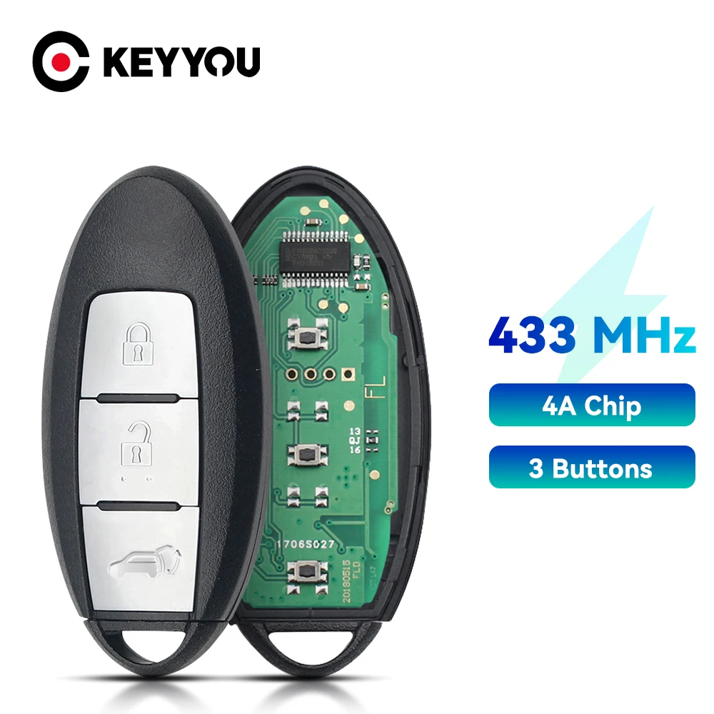 KEYYOU 3 buttons Smart Remote Car key Fob For Nissan Xtrail X-Trail Qashqai 2014 2015 2016 2017 433mhz 4A Chip S180144104
