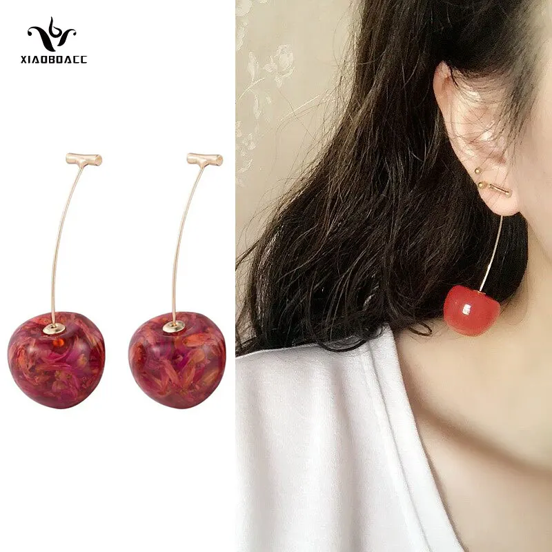 

XiaoboACC Korean Fashion Cherry Dangle Earrings for Women