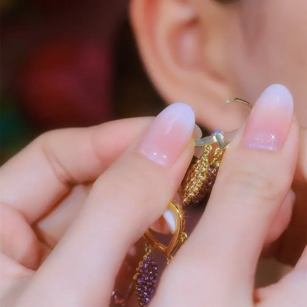 Фиолетовые серьги-гвоздики Три жизни с тремя листьями женские дизайнерские