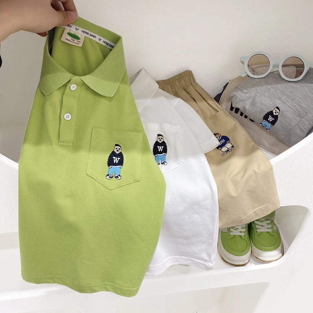

2023 Summer Boys Cute Cartoon Embroidery Bear Short Sleeve T-shirts Casual Design