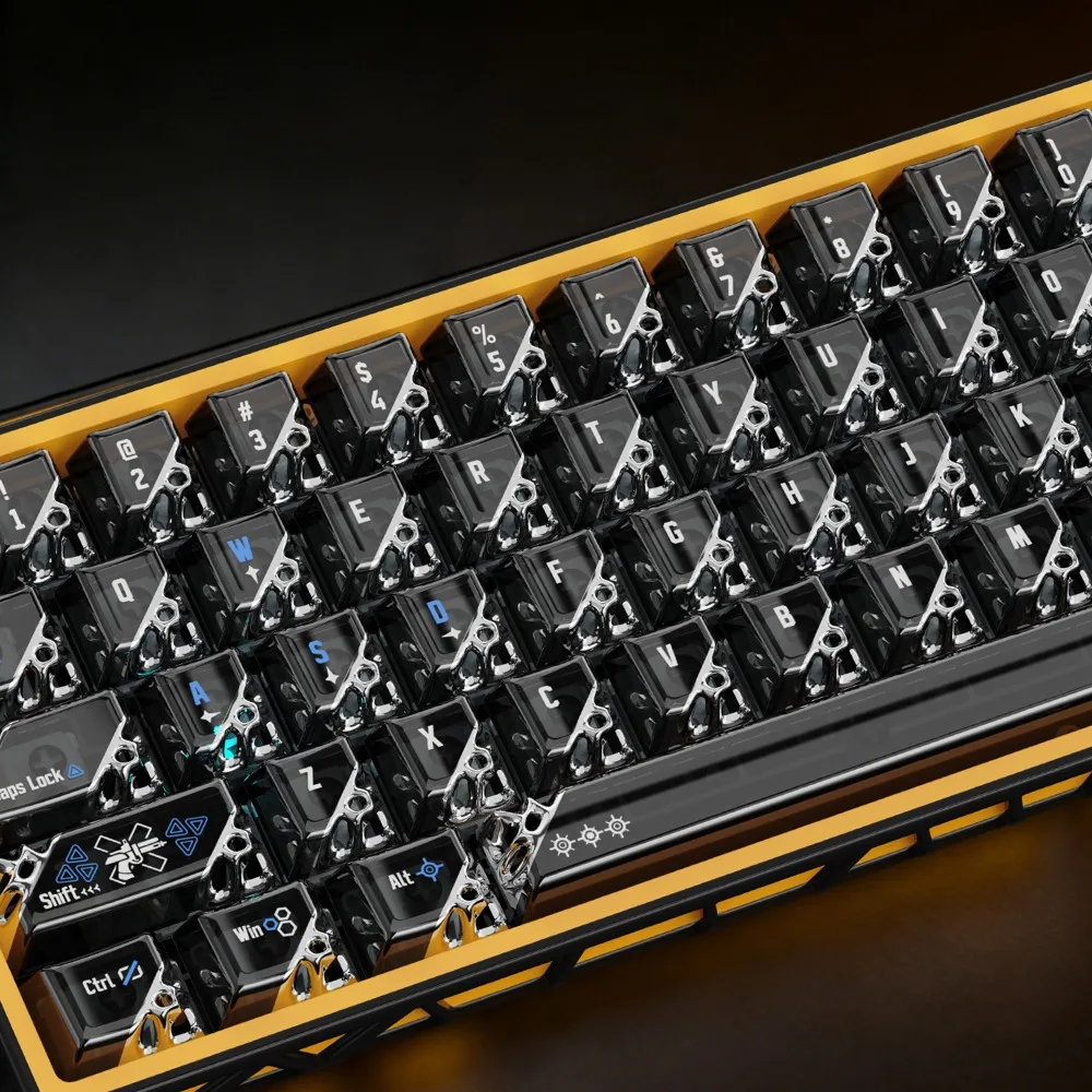 Фото Набор кейкапов Womier Quantum Hive, 102 клавиши, полые, прозрачные, черно-серые, из смолы, кастомные колпачки для механической клавиатуры, для геймеров и любителей творчества №2