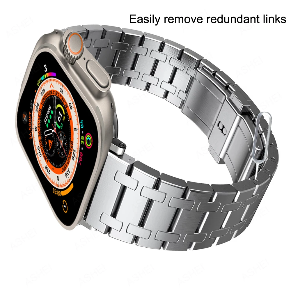 Фото Ремешок из нержавеющей стали для apple watch ultra, роскошный браслет для iwatch ultra 49 мм band series 8 7 45 мм 41 мм 6 5 4 se 44 мм 40 мм №5