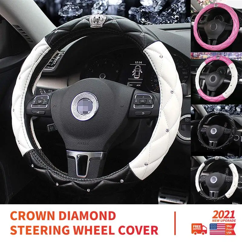 

Rhinestone Steering Wheel Cover For Girls Women Diamond Leather Steering Wheel Cover 37-38Cm Car Steering Wheel Cover Bling Pink