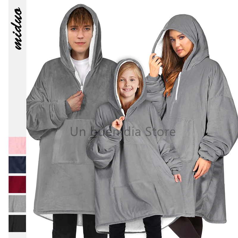 

Зимние толстовки большого размера, женское теплое ТВ-одеяло с рукавами и карманами, фланелевая плюшевая толстовка с капюшоном, гигантская т...