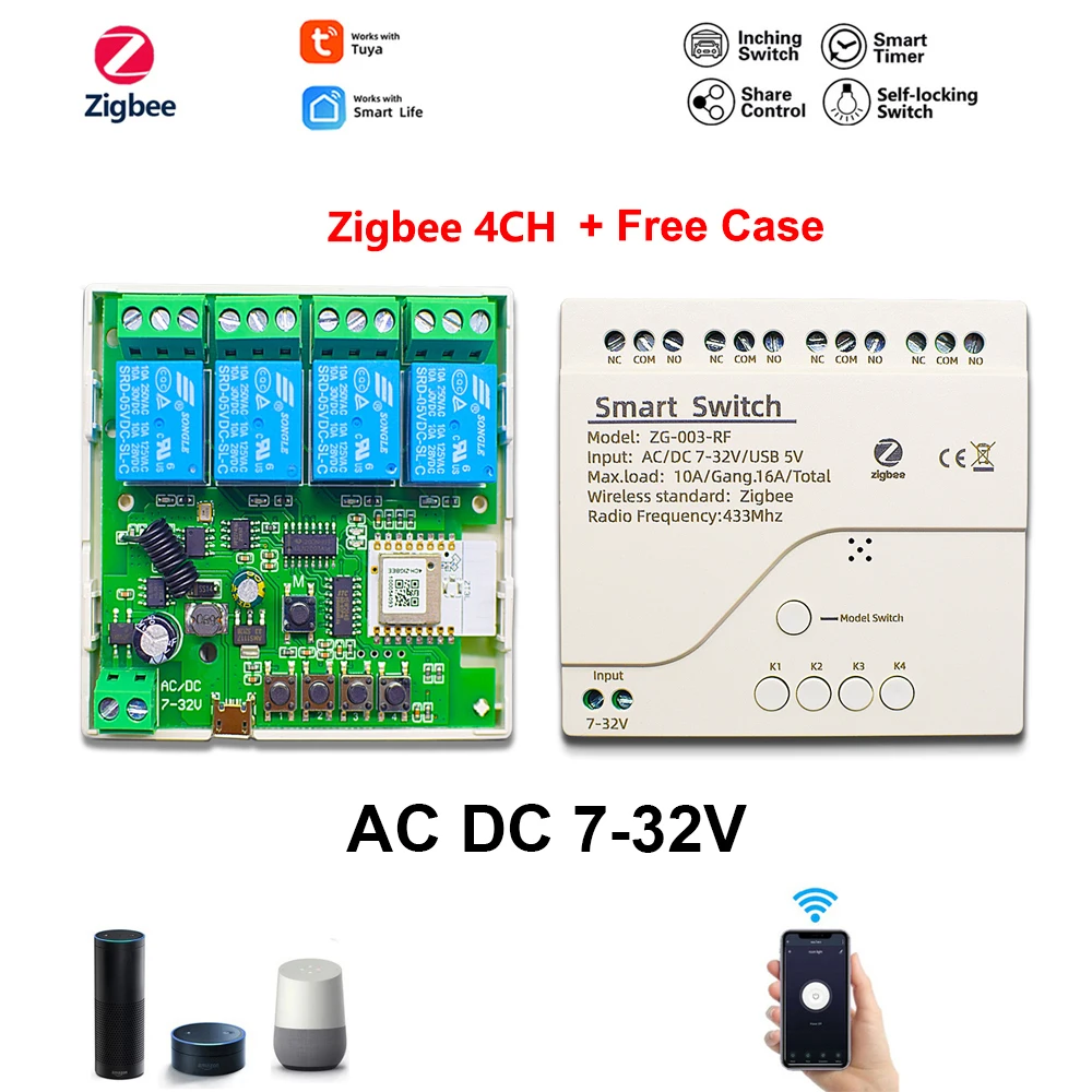 

4-канальный контроллер двигателя Wi-Fi Zigbee для умного дома, AC DC 12 В, 24 В, 220 В, RF433