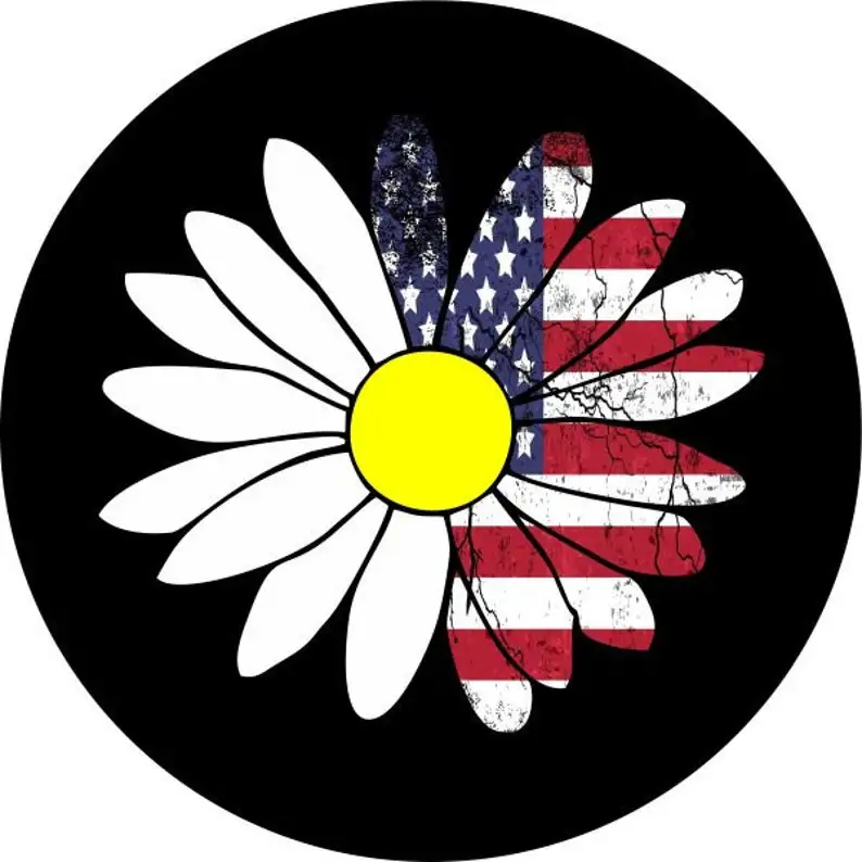 

Daisy American Flag Spare Tire Cover for any Vehicle, Make, Model and Size - , RV, Travel Trailer, Camper and MORE