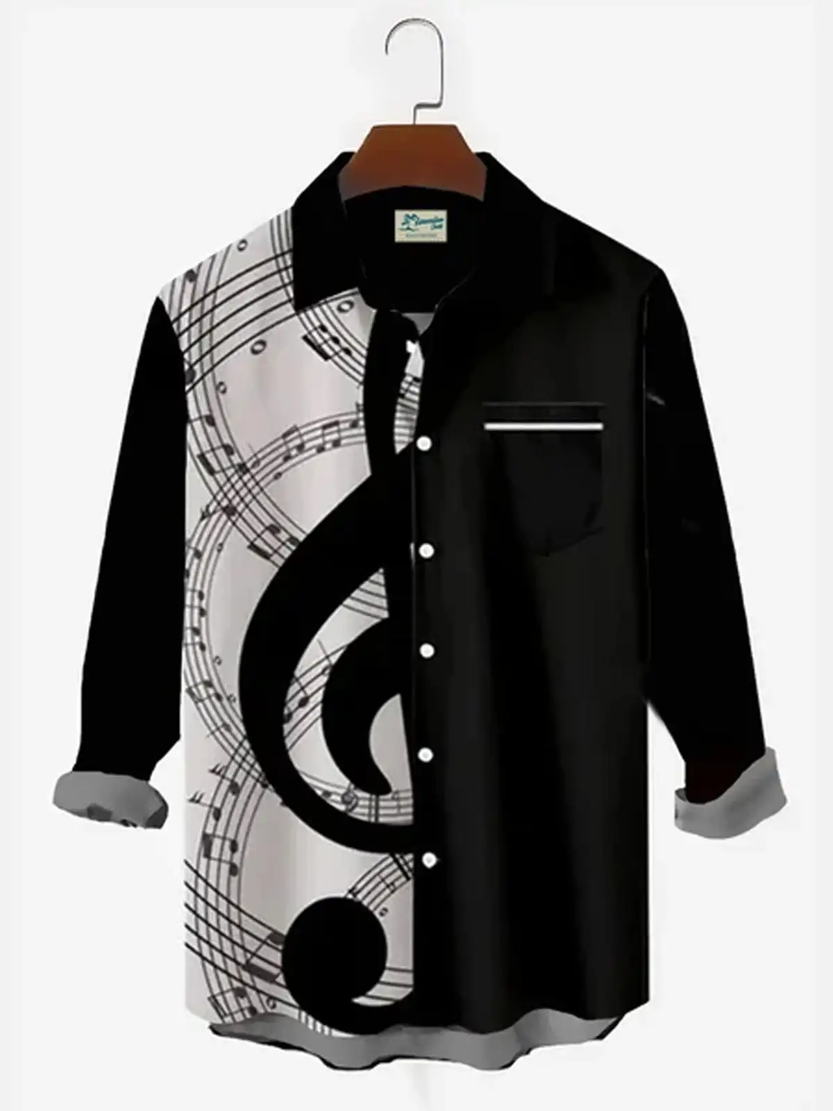Mens Black Note Cotton-Blend Casual Series Long Shirts