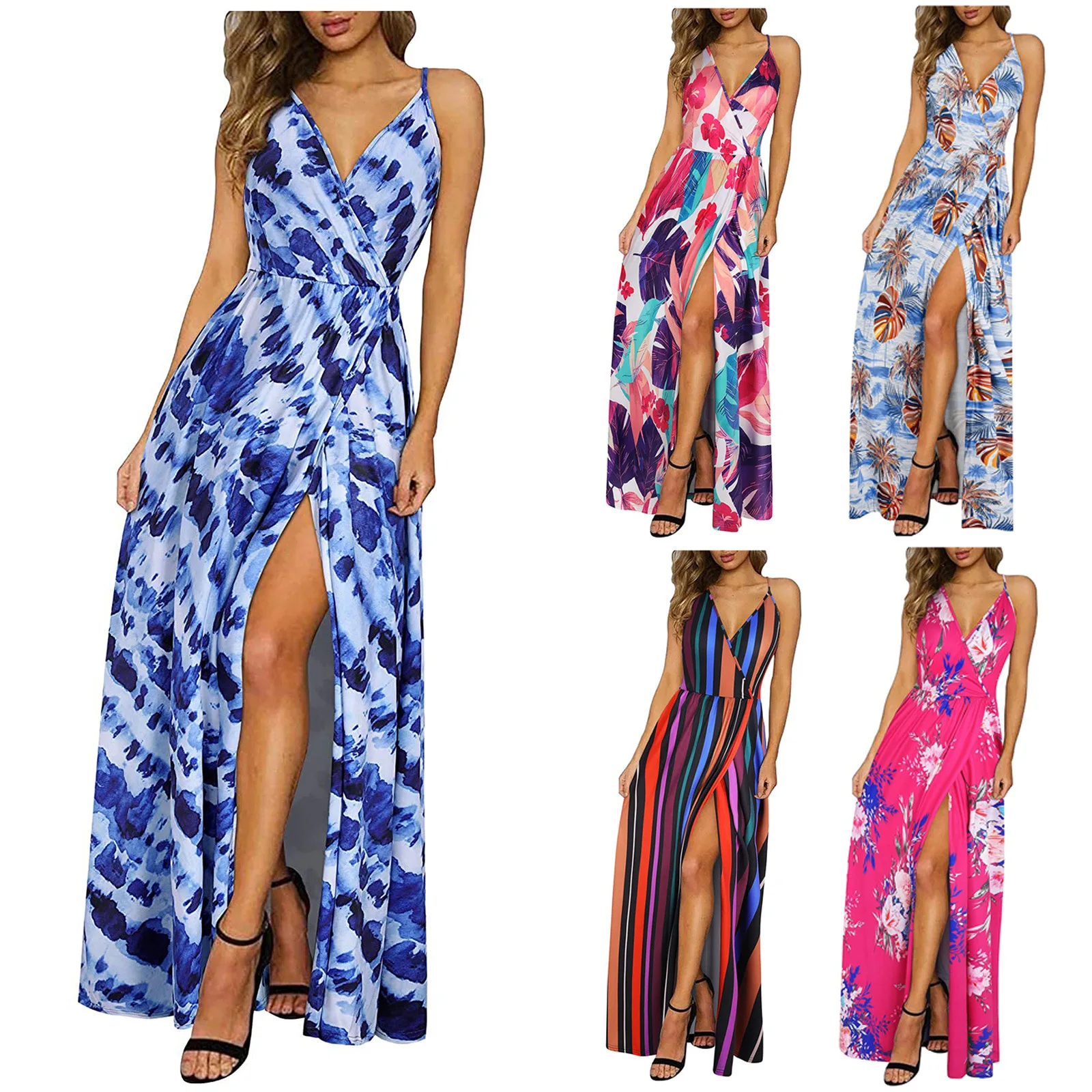 

Dress Women Summer 2022 summer hot style blue waist type printed dresses condole belt Dresses Casual Vestidos