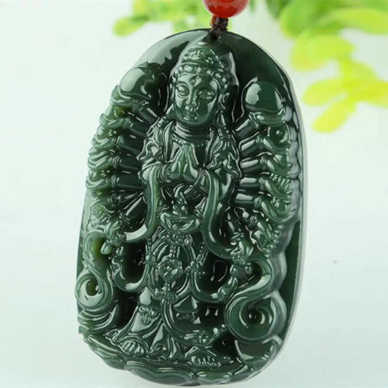 

Green Guanyin Buddha Pendant Necklace Chinese Style Hetian Jade Thousand-hand Guanyin Pendant Buddhist Amulet Gift