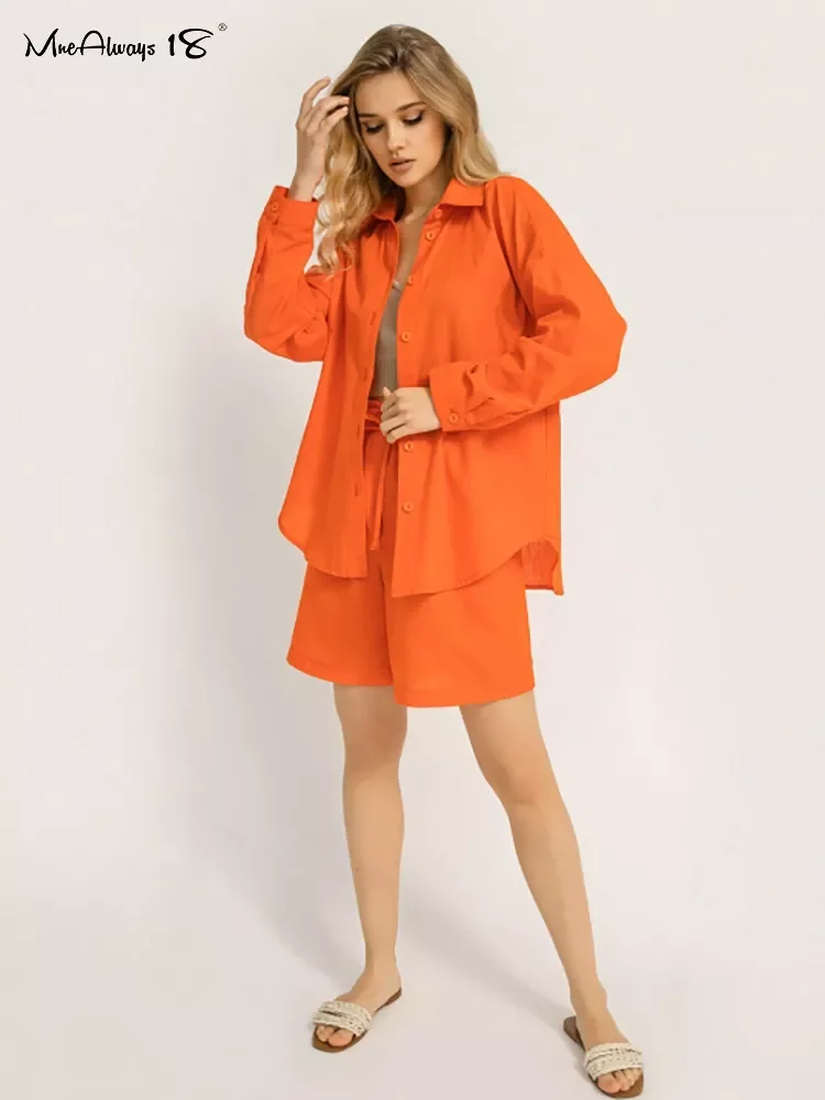 

Mnealways18 Drawstring Women Linen Shorts 2 Piece Set Casual Oversize Shirts And Wide Leg Shorts Suits Solid Summer Loose Outfit