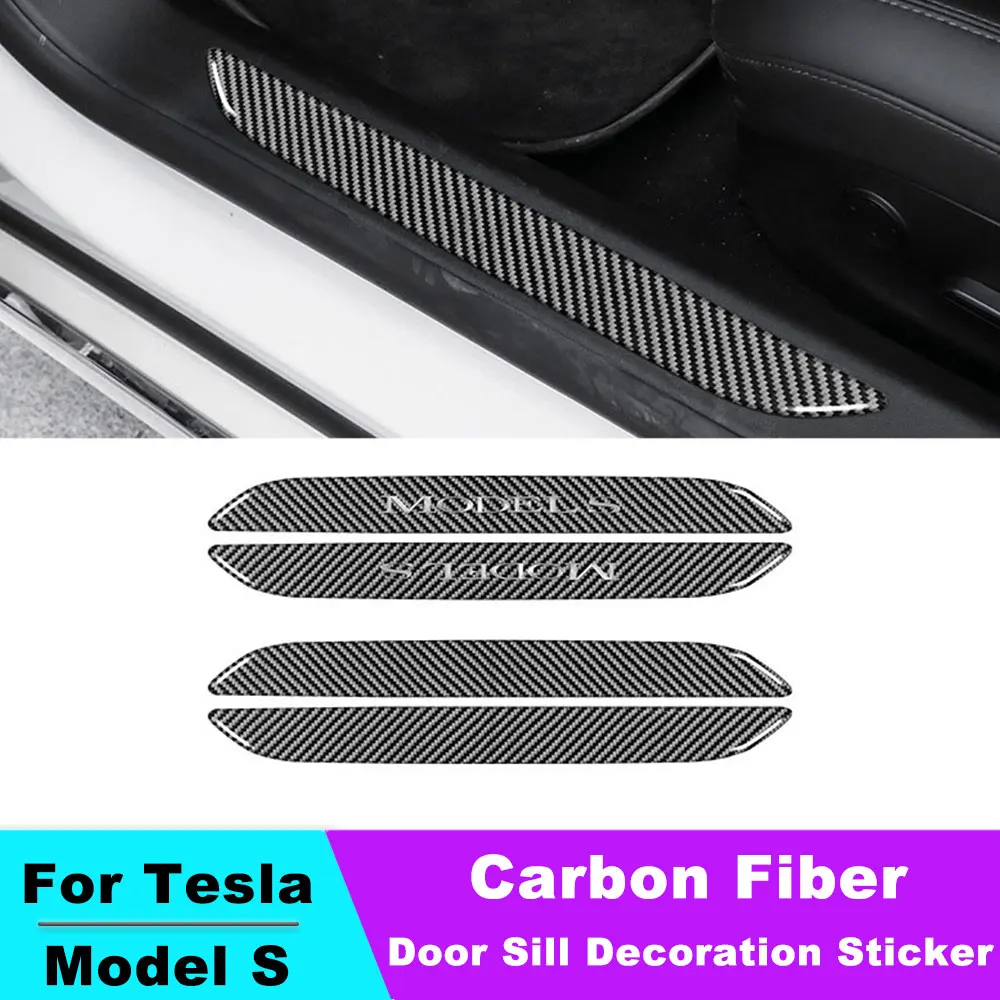 

Carbon Fiber Car Front Rear Door Sill Decoration Sticker For Tesla Model 3 Accessories Pedal Protection Strip