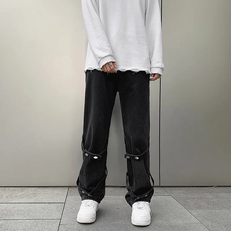 Black Clothing Men Autumn Vintage Jeans Washed Loose Wide Leg Pants Straight Cargo Pants Baggy Jeans Denim Jeans Streetwear
