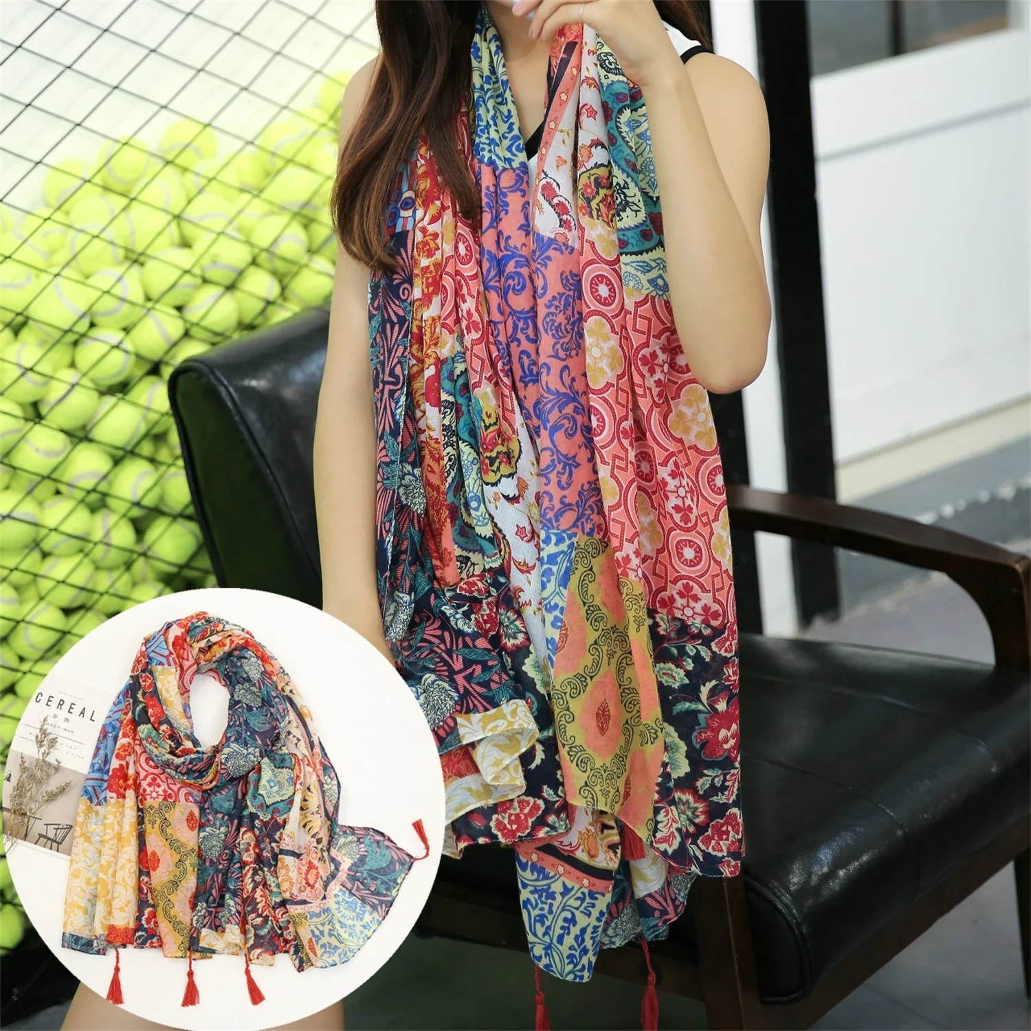 

Bohemian Style Cotton Linen Scarf Shawl Soft Fashion Tassel Shawl Gift For Women Retro Cotton And Linen Scarves Floral Scarf