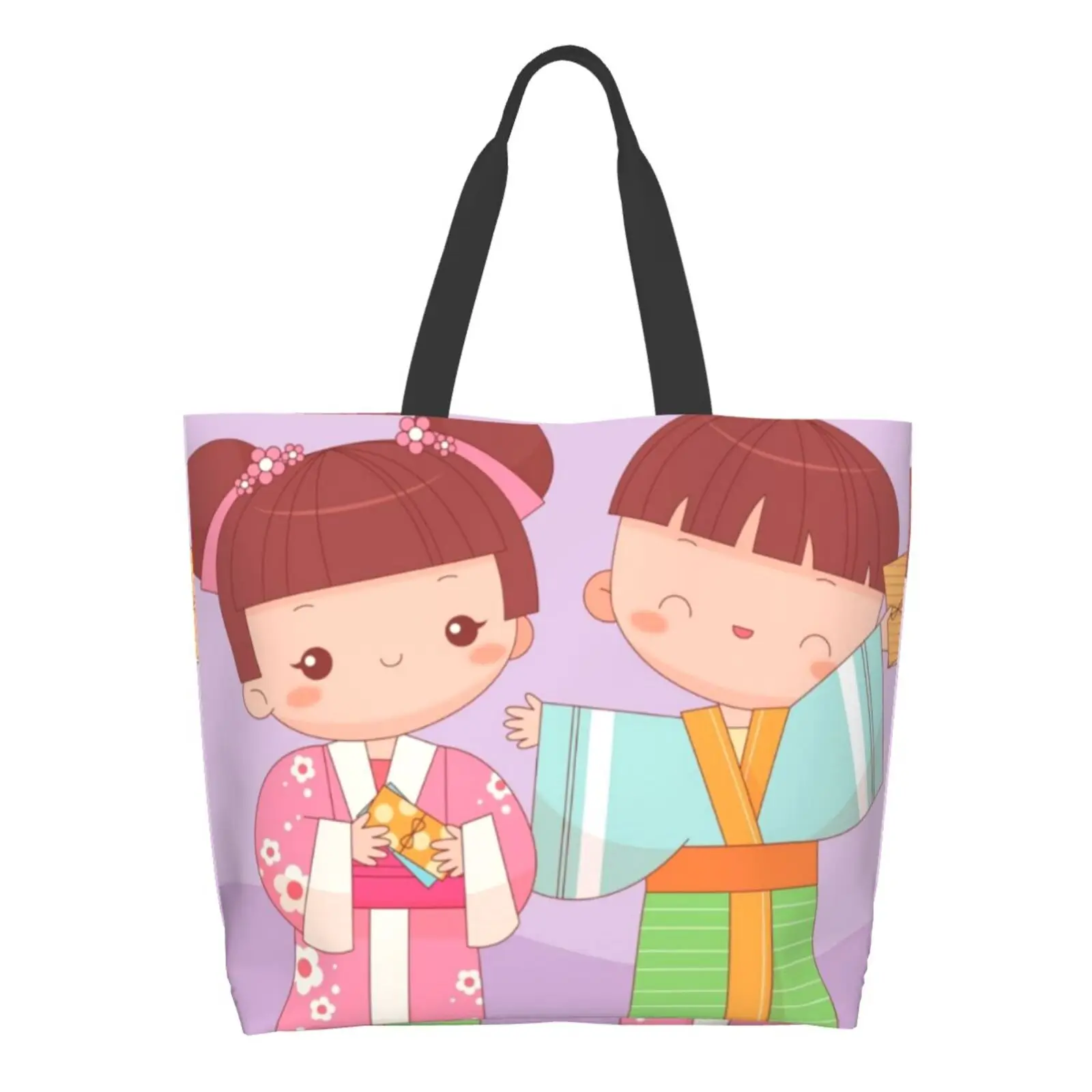

Reusable Shopper Sack Shoulder Canvas Shopping Bag Tote Bag for Women Beach School Casual Large Shopping Bags Kawaii Cute Kids