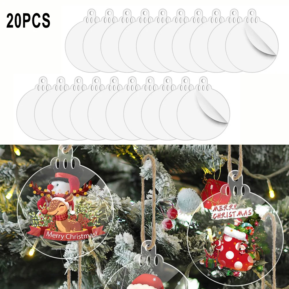 

20PCS Acrylic Round Plate Christmas Baubles Acrylic Transparent Round Pendant 90*75*2mm Christmas Tree DIY Decoration