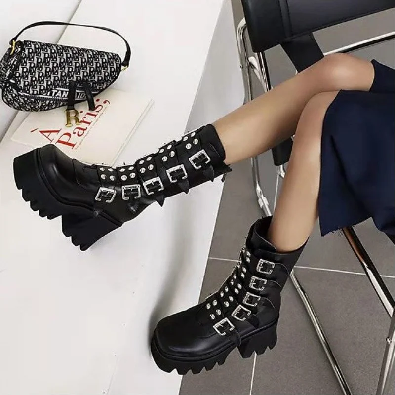 

New Women's Women's High Heels Pointed Toe Square Heel Chunky Heel Boots Women's Fashion Casual Shoes Women's Shoes：Zhenghongxin