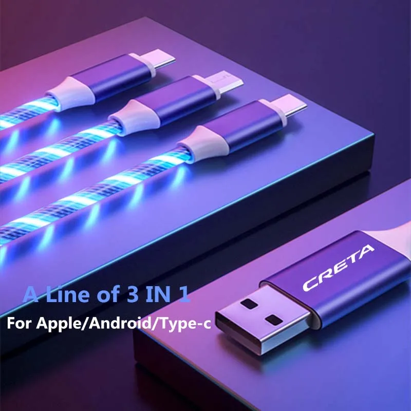 Автомобильный Стайлинг 3 в 1 Type C Lightning Micro USB кабель для быстрой зарядки Hyundai creta