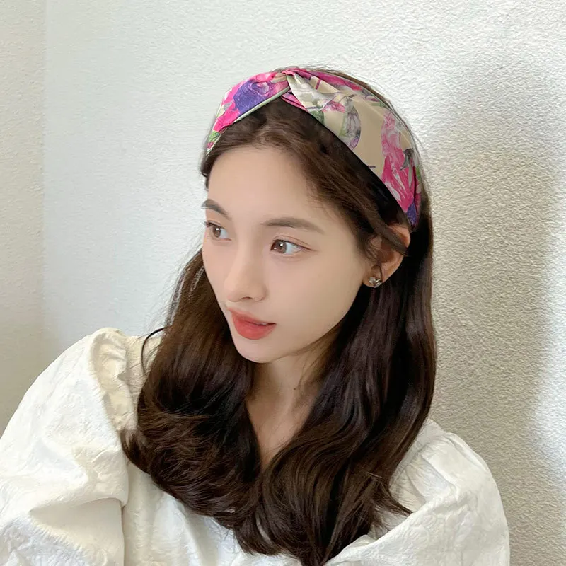 

Oversized Contrast Color Floral Print HairBand Hair Circle Barrette Bow Hairpins For Woman Bangs Clip Fashion Hair Accessories